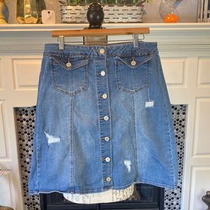 Est 1948 Denim jean button front distressed skirt, size 16, good used condition